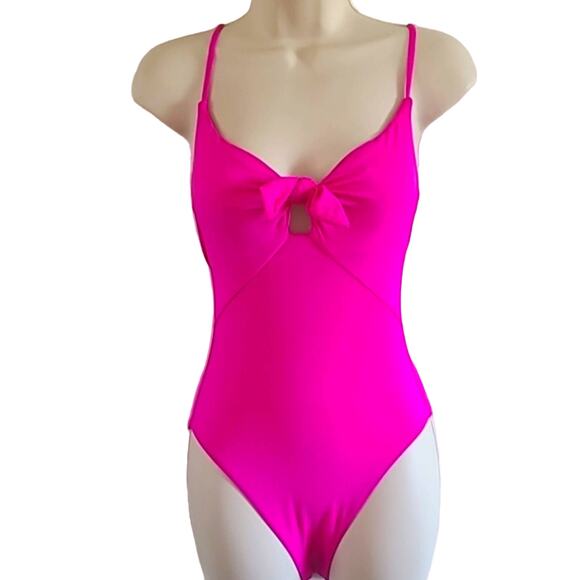 Trina Turk Women’s High Leg Tie Front One Piece Swimsuit – Size 2, Hot Pink NWT - Picture 3 of 11